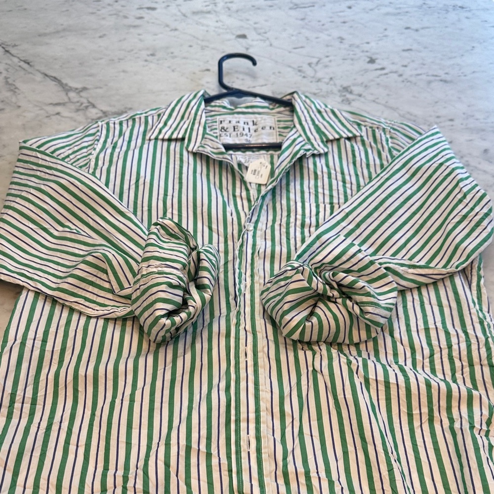 Frank & Eileen Striped Button-Down Shirt in White, Green & Blue